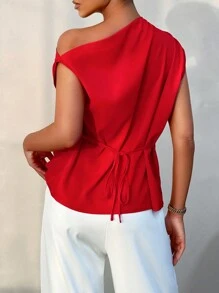 Blusas rojas elegantes para el Día de San Valentín con hombros para mujer - Rojo - Ver 5