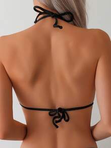 1pc New Solid Color Cutout Tie Neck Sexy High Stretch Lurex Fabric One-Piece Swimsuit For Women, For Summer Beach Vacation