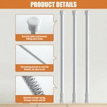 Rzctukltd Extendable Curtain Poles No Drill Spring Net Curtain Pole 40-150cm Voile Curtain Tension Pole Adjustable Telescopic Rods Extendable For Kitchen Cupboard Bathroom Window Home Bathroom Decor Fall Decor Bathroom Accessories Back To School - White - View 4