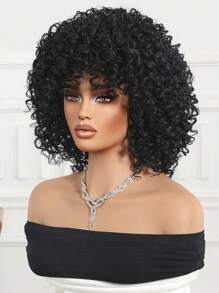 Fluffy Little Curl Wig Black 12-Inch Short Curl Wig Synthetic Heat Resistant Fiber Wig Ladies Wig Perfect For Holiday Travel Family Gatherings Everyday Wear Use - 黑色 - 查看 5