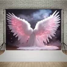 Arrière-plan en polyester avec ailes d'ange rose et blanc fantaisie - parfait pour les portraits artistiques, les événements de bienfaisance et la décoration de studio