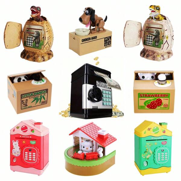 Novelty Kids' Money Banks, Electronic Money Box, Dinosaur Eggs Saving Bank With Night Light Function, Kitty Panda Auto Stealing Coin Box Can, Robotic Dog Coin Munching Toy Money Bank