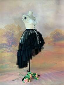 1pc Asymmetric Hem Asymmetrical Peplum Skirt, Short Front Long Back Tuxedo Style, Suitable For Wedding, Party, Performance, Cosplay, Photography, Dance, Halloween Costume Halloween Costumes Women Fall Clothes For Women