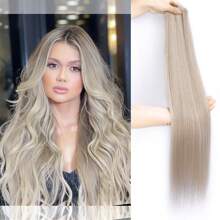 Synthetic Fiber Hair White Highlighted Sew In Hair Extensions High-Quality Japanese Silk Hair Weft 26 Inch 150g Sew In Weft Hair Extensions Weaving Hair For Women Girls Daily,Fashion Party ,Y2k ,Music Festival Various Occasions All Seasons - Multicolor - View 19