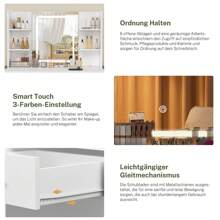 Dressing Table With LED Light Mirror & Socket For Valentine's Day Gift, 8 Drawers, 6 Shelves, 3 Color Modes & Adjustable Brightness Dressing Table, Corner Vanity, L-Shape Change, White