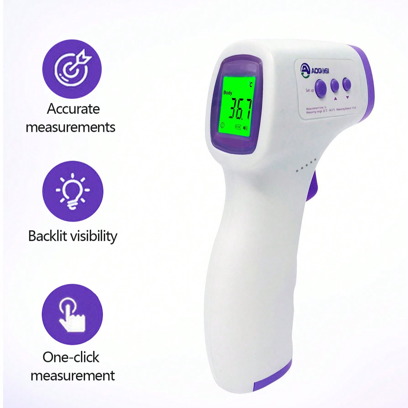 1pc Non-Contact Forehead Thermometer, High Precision Digital Thermometer, Contactless Thermometer Gun, Supports Repeated Measurement - This Product Does Not Include Battery