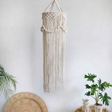 1pc Macrame Lampshade, Boho Style Hanging Decor. Handmade Woven Fringe Tassel Pendant Light Fixture - Lamp Not Included Gifts Birthday Graduation