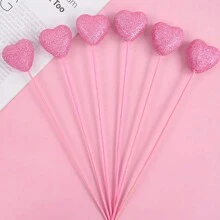 10pcs Glitter Foam Heart Sticks, Suitable For Mother's Day, Vase Decor, Birthday Party, Cake Decor, Wedding Bouquet
