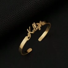 Fashionable Minimalist Luxurious High-End Simple Stylish Versatile Elegant Sexy Gold Crown, Heart-Shaped Customized Name Cut Bracelet, Suitable As Gift For Friends, Lovers, Family, Birthday, Anniversary, Festivals, Traveling Accessories