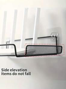 1pc White/Black 2PCS Black And White Stainless Steel Floating Rack, Wall Mounted Bracket Rack, Space Saving, Adjustable, , With Rhinestone Free Installation, Suitable For Storage Cabinets In Living Rooms, Kitchens, Bathrooms, Shelves With Built-In Hooks