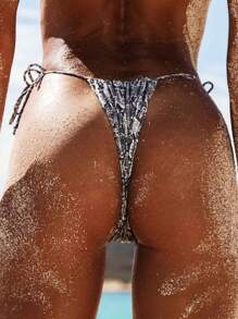 New Snake Skin Printed Beach Bikini Swimsuit - trắng - Xem 5