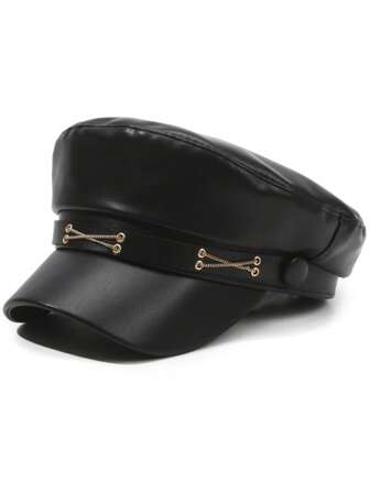 قبعة محبوكة بسلسلة مزخرفة بشكل ثماني للنساء بطراز بحري، من جلد البولي يوريثان