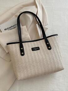 Grass Woven Tote Bag For Women, Fashion Vacation Beach Shoulder Bag, Large Capacity Handbag For Daily Use & Commuting