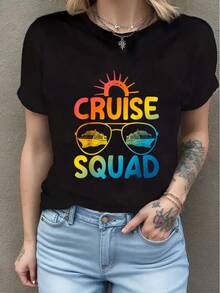 Cruise Funny Cruise Ship Vacation Cruise Trip T-Shirt Casual Short Sleeve Round Neck Tops