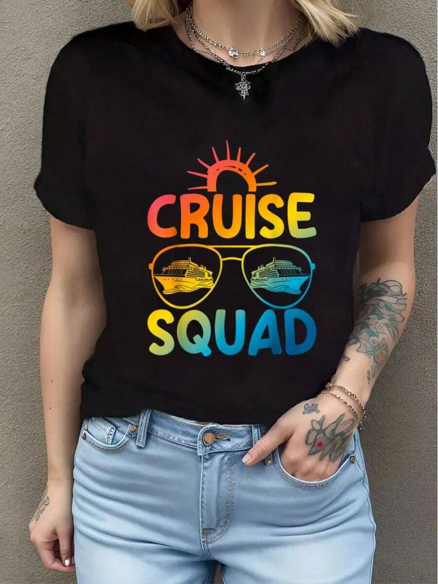 Cruise Funny Cruise Ship Vacation Cruise Trip T-Shirt Casual Short Sleeve Round Neck Tops