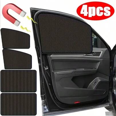 4 Pieces Magnetic Car Sun Blinds - Ultra Slim, UV & Thermal Insulation, Telescopic Side Window Sunshades, Mosquito Proof, Partially Lined Polyester Knitted Non Woven Fabric, Vehicle Shade & Sight Protection Panel, Breathable Mesh For Most Car Models
