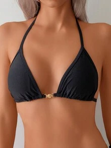 New Solid Color Sexy High Elasticity Shiny Fabric Halter Swimwear Bikini Set For Women, For Summer Beach Vacation