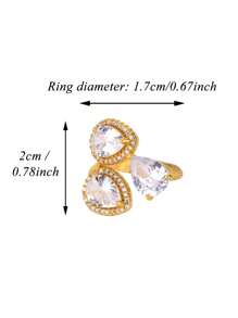 1pc Vintage Gemstone Three Water Droplets Ring, 18K Gold-Plated Cubic Zirconia Open Rings For Women, Wedding Party Vacation Jewelry Luxury Accessories Gifts For Valentine's Day, Mother's Day