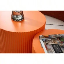 MDF Nesting Table Set Of 2,Handcraft Round Coffee Table For Living Room/Leisure Area, Orange