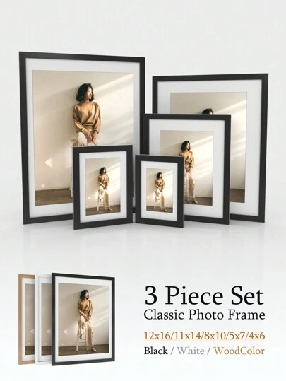 Juego de 3 marcos de fotos en estilo clásico de 12x16 pulgadas en color negro/blanco/madera. Múltiples tamaños disponibles: 12x16", 11x14", 8x10", 5x7", 4x6". Marcos de fotos clásicos de alta calidad y de primera clase. Ideal para sala de estar, dormitorio, escritorio, estantería o exhibición en la pared, aportando calidez y decoración personalizada. Un marco de fotos sencillo, práctico y elegante para registrar cada momento hermoso, para estrellas/luna