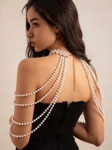 1 pezzo Elegante e raffinata catena da corpo in finta perla bianca intrecciata a mano per donna, perfetta per feste, sfilate di moda e regali