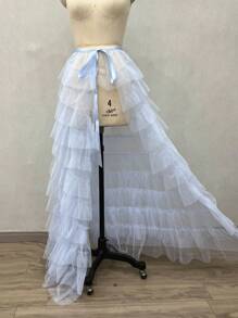 1 件新娘多层白色丝带及地长拖尾派对薄纱裙，大下摆，万圣节秋季女士服装 - 白色 - 查看 18