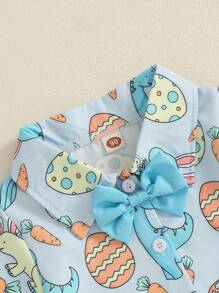 Toddler Baby Boys Easter Outfits Easter Egg Carrot Pattern Turn Down Collar Short Sleeve Shirt With Shorts 2 Pcs Set For Summer - 藍色 - 查看 4