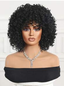 Fluffy Little Curl Wig Black 12-Inch Short Curl Wig Synthetic Heat Resistant Fiber Wig Ladies Wig Perfect For Holiday Travel Family Gatherings Everyday Wear Use - 黑色 - 查看 4