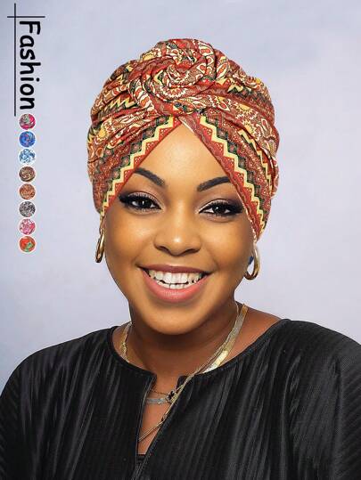 Awegeo طربوش نسائي مطبوع بطراز البوصلة ، وشاح رأس فاخر بأسلوب أفريقي ، وشاح رأس للمناسبات المهمةرمضان