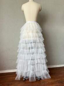 1 件新娘多层黑色腰带派对长裙，带可拆卸拖尾和薄纱覆盖，万圣节情人节秋季女士服装