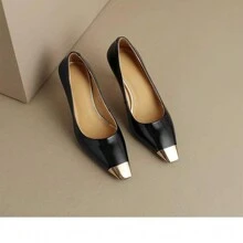 2025 Spring New Arrival - Women's Black Metal - Toe Square - Toe Patent Leather High - Heels & White French - Style Elegant Thin - Heel Single - Shoes