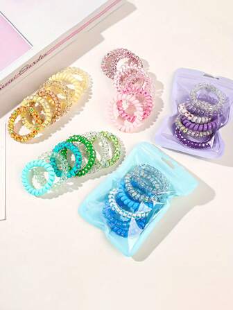 30pcs Random Color Elastic Band - Hair Accessories With Interesting Patterns And Designs, Sweet Fresh Premium Telephone Line Hair Accessories, Durable, Women's Casual Hair Accessories, Gift Photo Props, Acrylic Seamless Stretchable Elastic Hair Accessories, Suitable For Ponytail Tie Hair