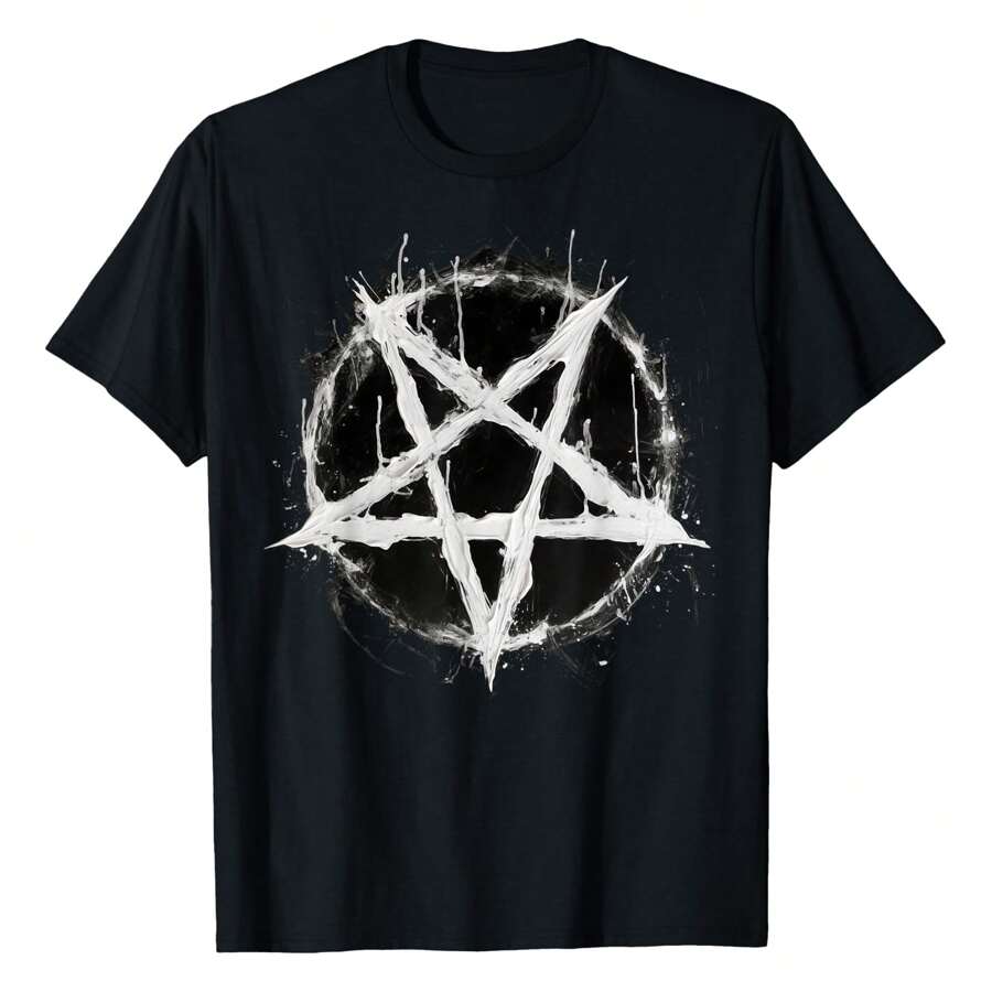 Satanic Devil 666 Pentagram T-Shirt Versatile Women's T-Shirts - Black - View 1