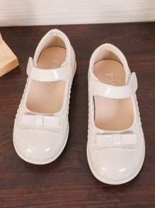 1 Pair Minimalist Fashion British Style Bowknot Wave Girls' Flat Shoes, Suitable For All Seasons - Beige - View 3