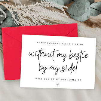 1张婚礼伴娘邀请卡 - 你愿意做我的伴娘吗？没有你我无法活下去，英文贺卡，感谢女性成为伴娘