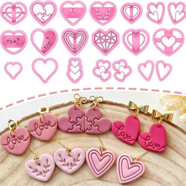Heart Polymer Clay Cutters, Love Romantic Clay Earring Cutter For Polymer Clay Jewelry Making, Polymer Clay Stud Earring Stamp Making Tool, Clay Jewelry Making Kit, Clay Earring Molds, Made By PLA, DIY Earring Gift