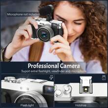 STUOGYUM STUOGYUM 4K Digital Camera, 48MP Vlogging Camera , 16X Digital Zoom, Auto Focus, Anti-Shake Video Camera With Viewfinder Flash & Vlog Livestream Webcam , 2.8inch Large Screen Photography Travel Selfie Camera DC202 With 32G TF Card And One Large 1050mAH Battery Household Professional Camera Suitable For Gifts. (Black/Brown)