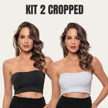 Kit 2 Croppeds Feminino Moda Top Tube Suplex Faixa Tomara que Caia Moda Casual