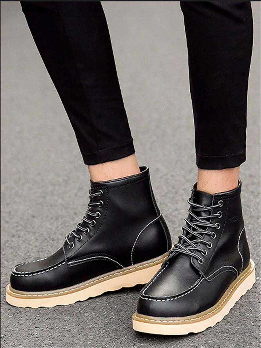 Giày bốt cổ cao cho nam, giày da chất lượng cao, giày thể thao ngoài trời thời trang, giày bốt cổ cao buộc dây cho nam có đế chống trượt - màu đen - Xem 1