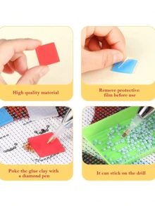 32pcs Colorful Square DIY Silicone Clay, Rhinestone Dotting Pen Tools With Storage Box - Embroidery Tools For Diamond Painting, Including Red, Blue, Yellow And Purple Clay Wax (2x2cm) - Multicolor - View 4