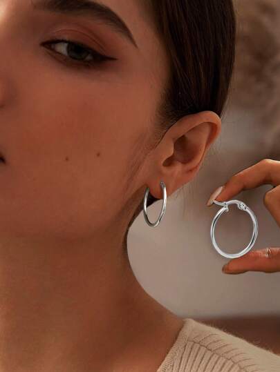 FOREVER QUEEN 1 pezzo Orecchini cerchio a bottone in argento sterling 925 per donne e ragazze, orecchini cerchio ipoallergenici leggeri placcati in oro 14 carati