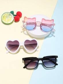 3 件装 6-12 岁男孩和女孩方形镜框、爱心镜框和可爱猫耳时尚眼镜，适合日常外出和装扮使用 - 彩色 - 查看 11