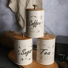 3pcs/Set Bamboo Rustic Farmhouse Food Storage Jar Canister With Lid - Perfect For Kitchen, Tea, Herbs, Sugar, Salt, Coffee, Flour, And More!