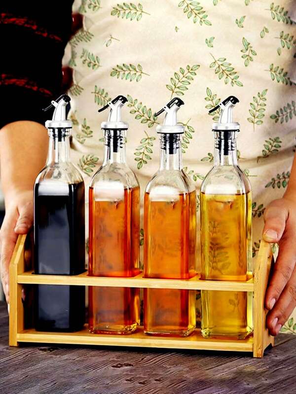 1 pieza Dispensador de aliños de vidrio de 250ml/500ml, Dispensador de aceite de oliva/salsa de soja, Botella de vinagre, Frasco para almacenar condimentos de cocina, Dispensador de aceite para cocinar, hornear, ensaladas, a la parrilla, Botella de vidrio con tapa dorada, Utensilios de cocina