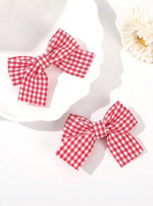 2 件时尚格子蝴蝶结发夹 - 彩色 - 查看 7