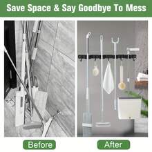Latest 1 Set ANEDER Mop And Broom Wall Mount Holder, 4 Racks And 5 Hooks Broom Organizer Storage Tool Racks, Stainless Steel Heavy Duty Hooks For Home Kitchen Garden Laundry Garage - Green - View 4