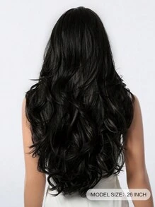 Tóc giả nữ dài 26 inch, kiểu tóc nhiều lớp, rẽ ngôi giữa, màu đen, chất liệu tổng hợp, sóng tự nhiên. - màu đen - Xem 6