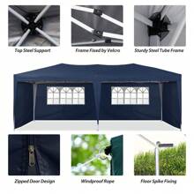 Carpa con dosel para fiestas al aire libre, carpa plegable de 10 x 20 pulgadas con 6 paredes laterales, bolsa de transporte, resistente a los rayos UV y al agua, carpa resistente con altura ajustable para eventos al aire libre para patio de bodas - Azul - Ver 3