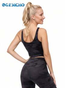 GEMCHO 女士迷彩运动瑜伽背心，长款，无钢圈中等支撑，女士吊带衫，春夏款 - 彩色 - 查看 4