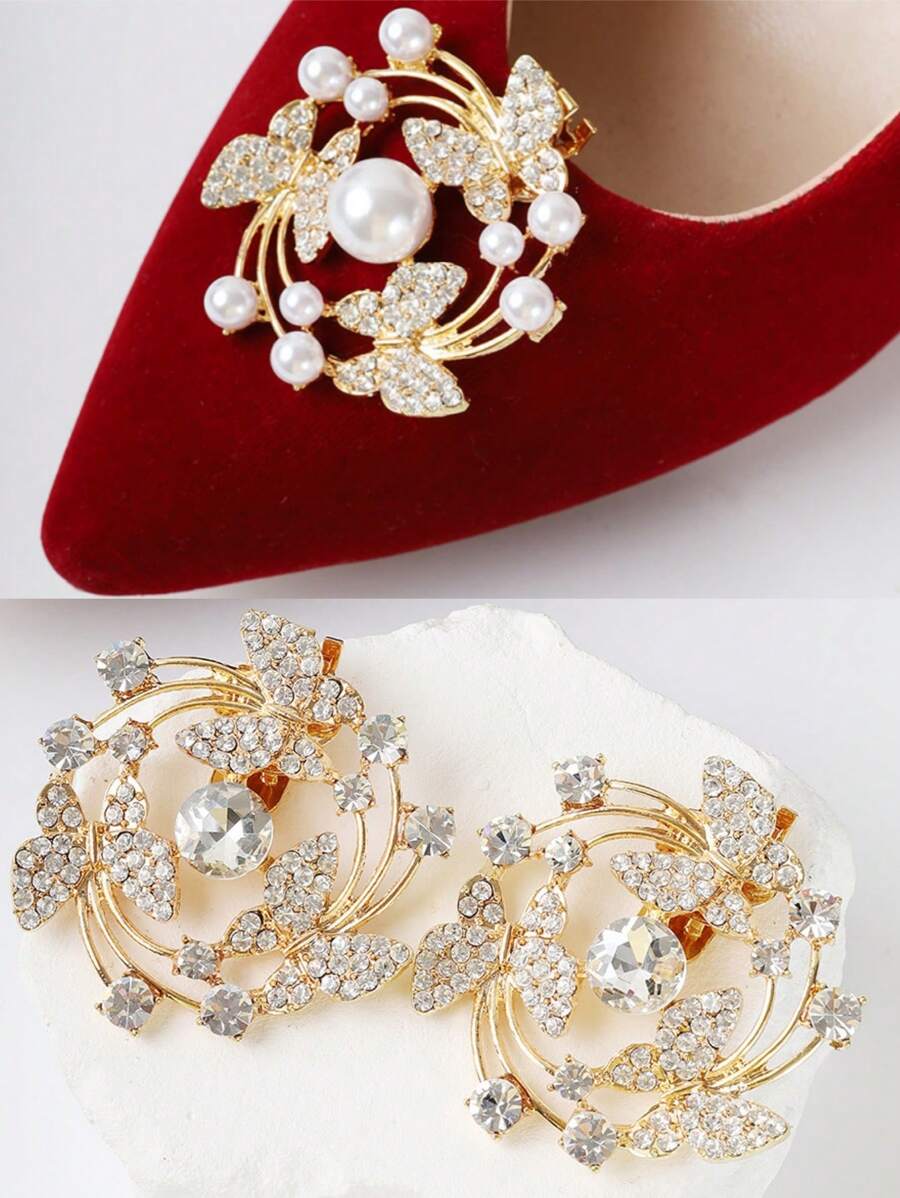 1 对珍珠蝴蝶鞋扣，个性化时尚配饰，高跟鞋，搭配鞋花 - 彩色 - 查看 1